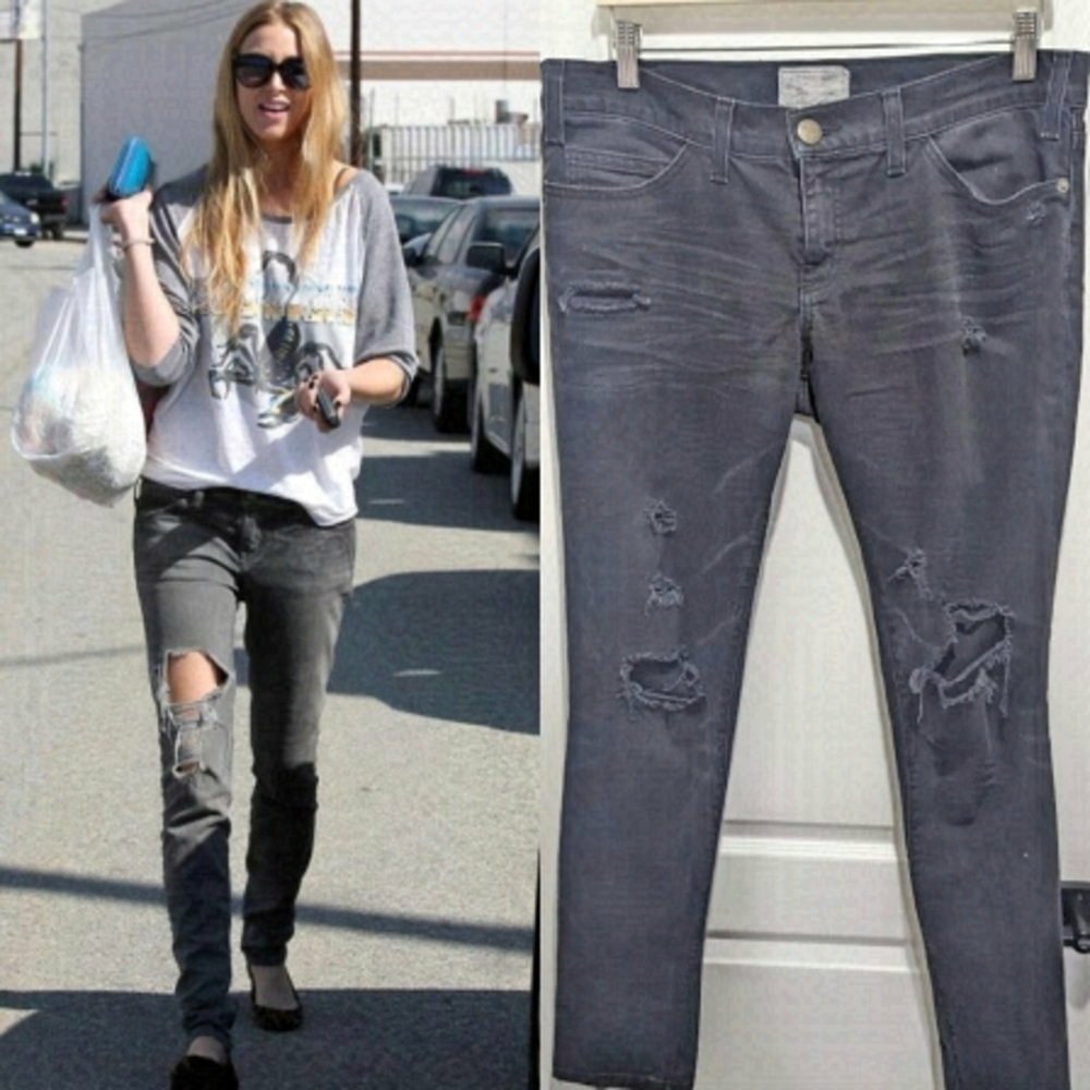 Current/Elliott Women's Skinny Ripped Jeans in Washed Gray
